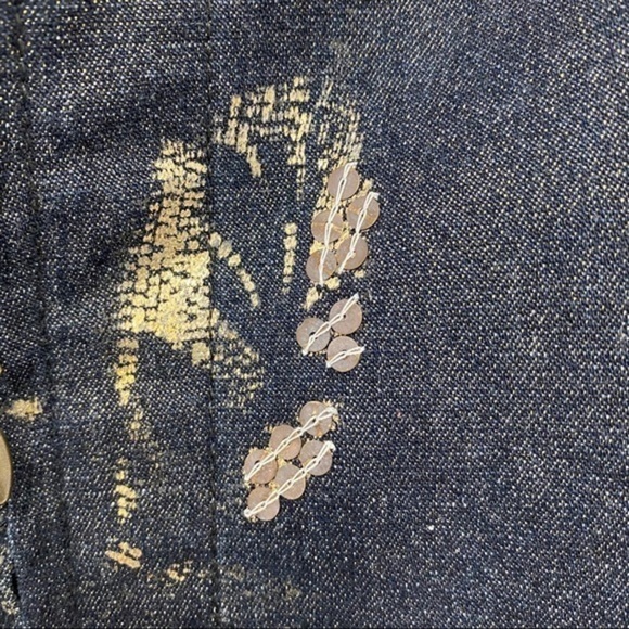 Chico’s Denim Jacket With Gold Print & Bead Detail - Picture 4 of 5